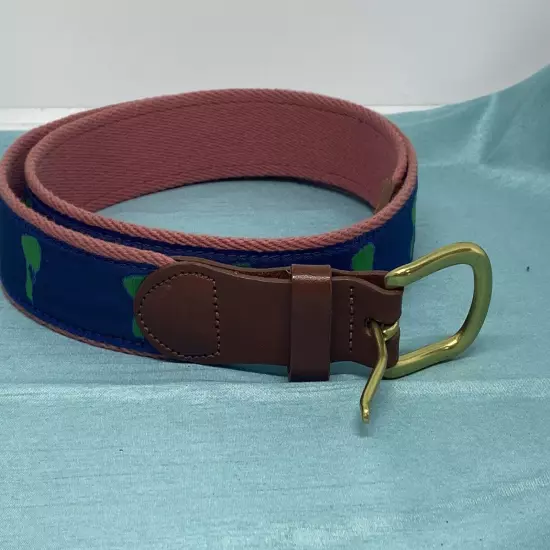 Men’s sz 40 belt Leather Man Ltd blue canvas and leather handcrafted graphic