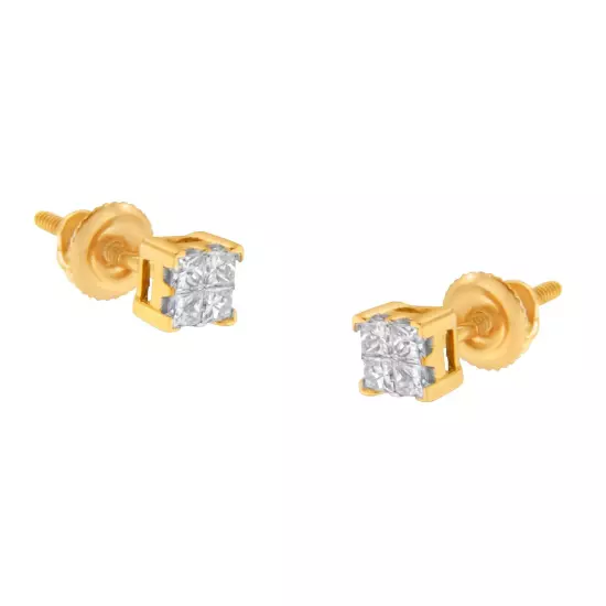 10KT Gold Princess Diamond Stud Earring (1/4 Cttw, J-K Color, I1-I2 Clarity)