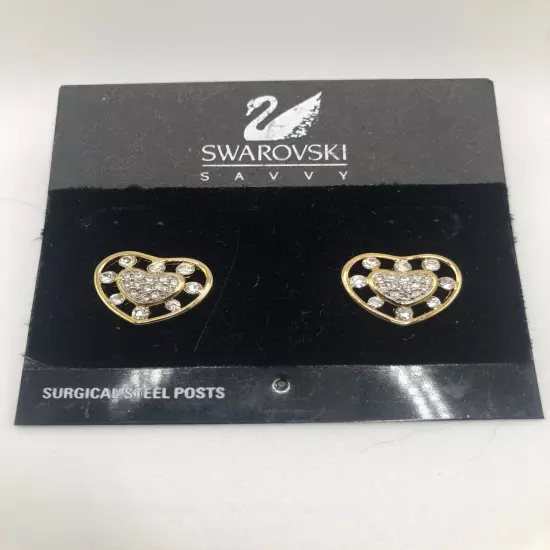 Swarovski Crystals Gold Tone Heart Women’s Pierced Earrings