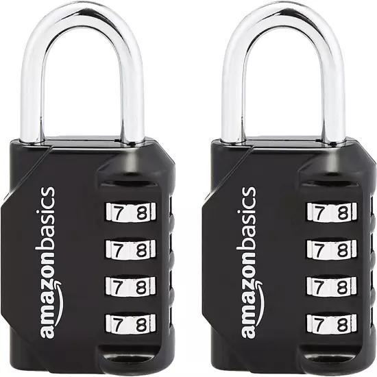 4-Digit Combination Lock, Black, 2-Pack