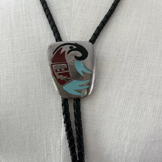 Vintage Bolo Tie Silver Enamel