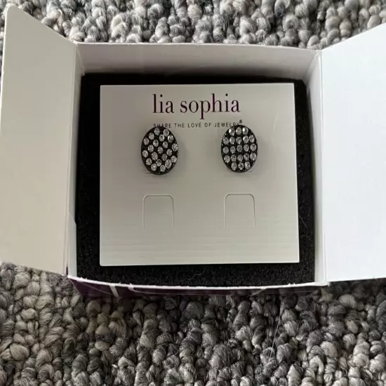 lia sophia black post earrings with rhinestones, new in box