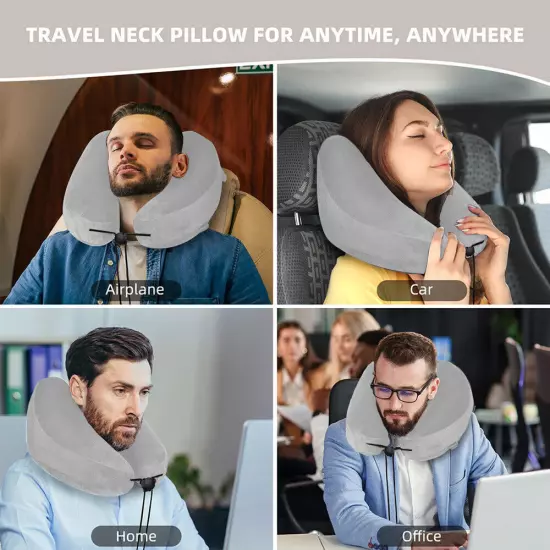 Travel Pillow Soft Inflatable Air Cushion Neck U-Shaped Compact Flight W/Hat USA