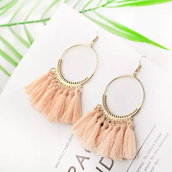 Fashion Women Bohemian Earrings Long Tassel Fringe Drop Dangle Ear Stud Jewelry