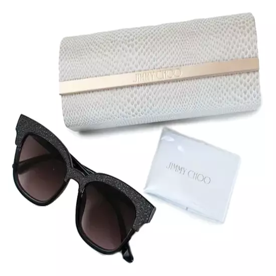 $450 Jimmy Choo Glitter Sunglasses 50/19/145 Gray Frames Brown Lens Bling NWT