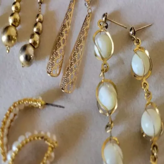 15pc. Lot | Pierced Earrings Necklace | Pearl Hoops | Gold-tone | Rhinestones