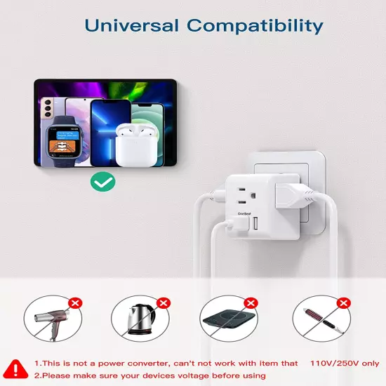 2 Pack European Travel Plug Adapter, International Power Plug Adapter with 3 Out