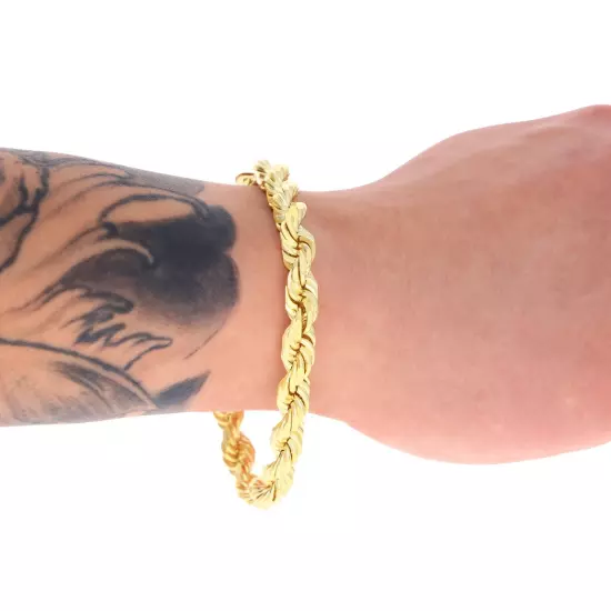 14K Yellow Gold 2mm-10mm D/C Rope Chain Bracelet Mens Women 7" 7.5" 8" 8.5" 9"