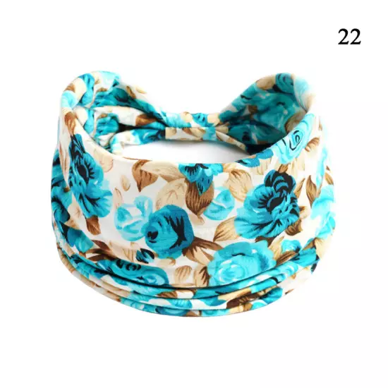 Women Boho Flower Print Wide Headband Vintage Knot Elastic Turban Headwrap *