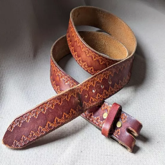 vintage HAND TOOLED buckle belt 40-42 leather WESTERN full grain COWHIDE cowboy