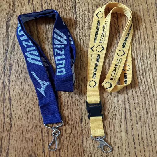 Set of 2 NWOT Lanyards 17" Blue MIZUNO & 19" Yellow EVOSHIELD Baseball NWOT