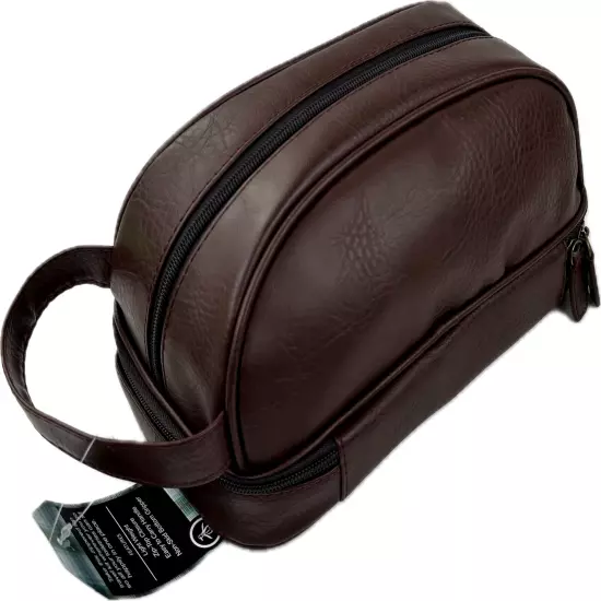 Original Penguin Men Brown Faux Leather Zip Travel Luggage Shave Kit Bag Pouch