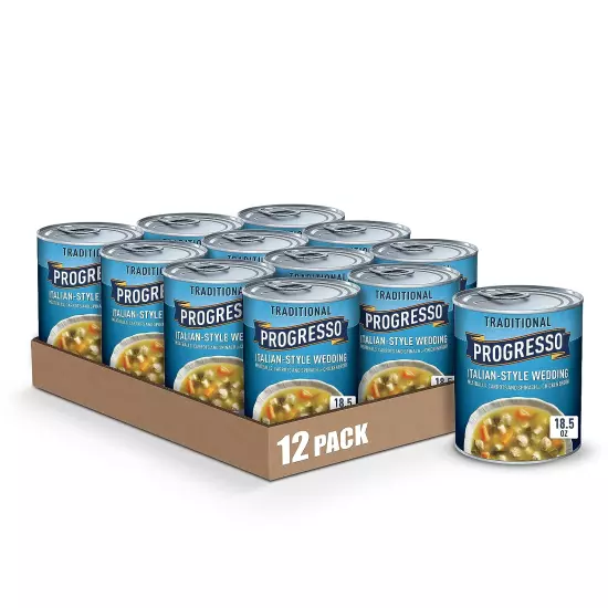 12 Pack Progresso Italian-Style Wedding Soup, Traditional Canned Soup, 18.5 Oz 