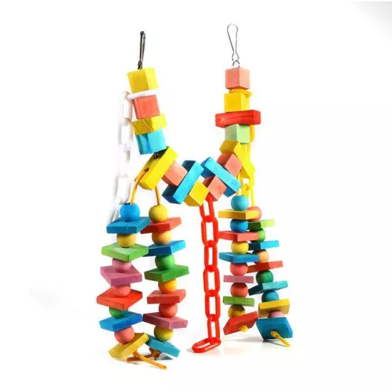 Colorful Wooden Bird Chew Toys with Hanging Cage for Small Pets