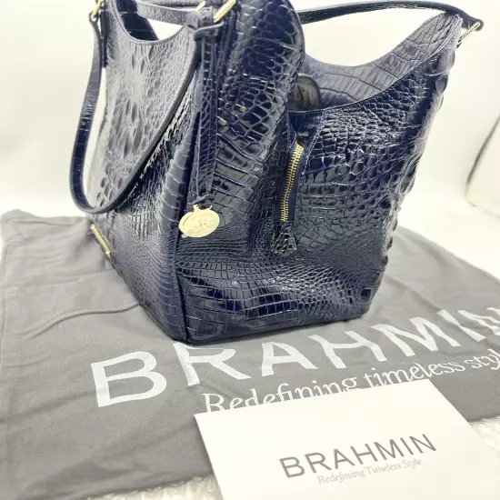 Brahmin Dayton Melbourne Shoulder Bag Dark Blue NWOT Registration /Dust Cover