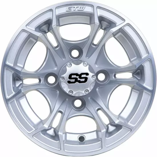 GTW Spyder 10x7 Machined/Matte Silver Golf Cart Wheel | 3:4 Offset | 4x4 Bolt