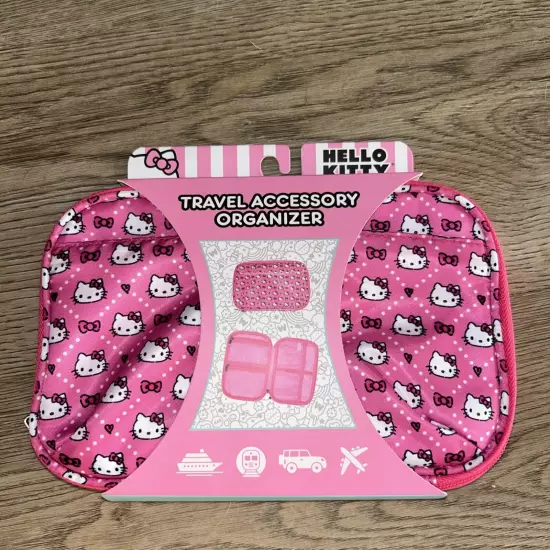 New Pink Hello Kitty Faces Travel Accessory Zippered Organizer 8”x5.5”