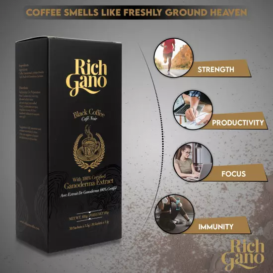 12 boxes Rich Gano Gold Black Coffee Premium Gourmet Mushroom Reishi Ganoderma