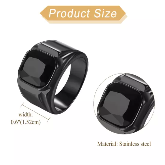 Men's Stainless Steel Black Square Signet Ring Onyx Biker Pinky Band Size 8-13