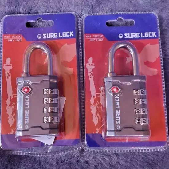 Sure Lock Luggage Or Shed/ Storage Locks In Grey. TSA Approved Bundle Of 2 Locks