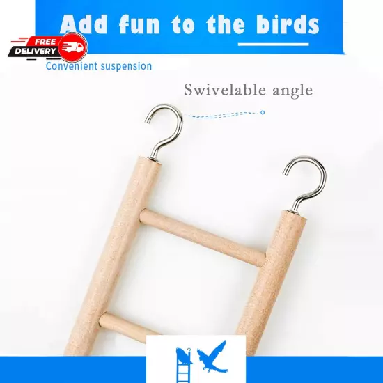 3Pcs Natural Wooden Bird Ladder Birdie Basics Perch for Cage Parrots Parakeets 