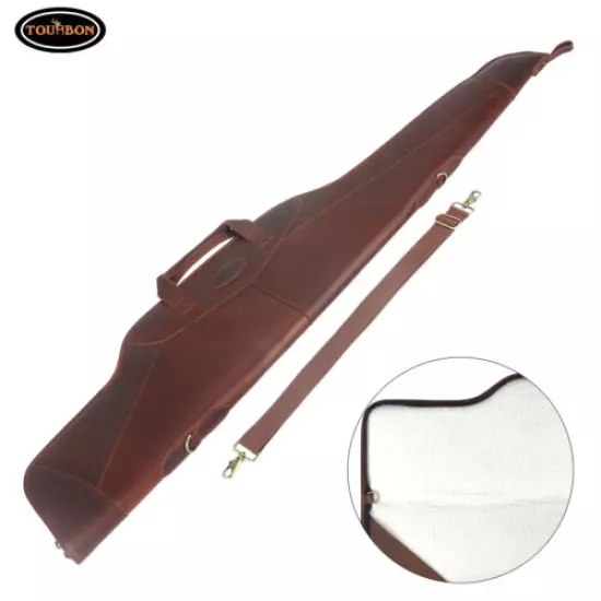 Tourbon Full Grain Leather 30-06 Rifle Case Gun Slip Scope Carry Hunting Travel