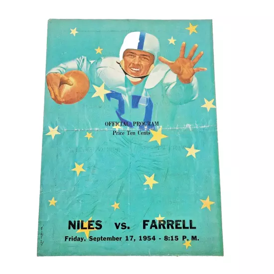 Vintage 1954 High School Football Game Program Niles Mckinley vs. Farrell Ohio