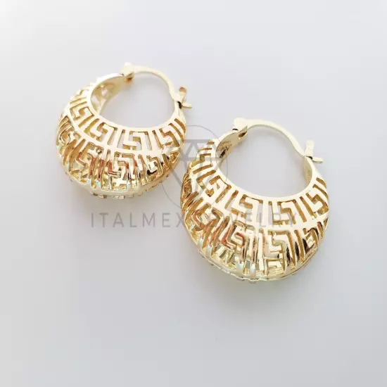 18K Basket Greek Earrings Aretes de Canasta de Grecas Diseñador Oro Laminado 18K