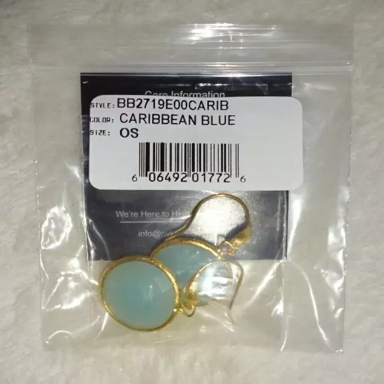 Rivka Friedman Blue Quartzite Earrings 18K Gold Satin Finish $139 Caribbean Blue