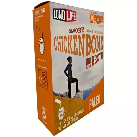 LonoLife Chicken Bone Broth Powder 10g Protein Keto & Paleo Friendly 10 Packs