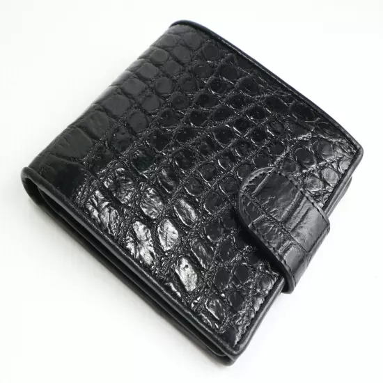 AUTHENTIC CROC SKIN MEN BIFOLD SNAP WALLET SHINY BLACK POCKET COIN SLOT SOFT NEW