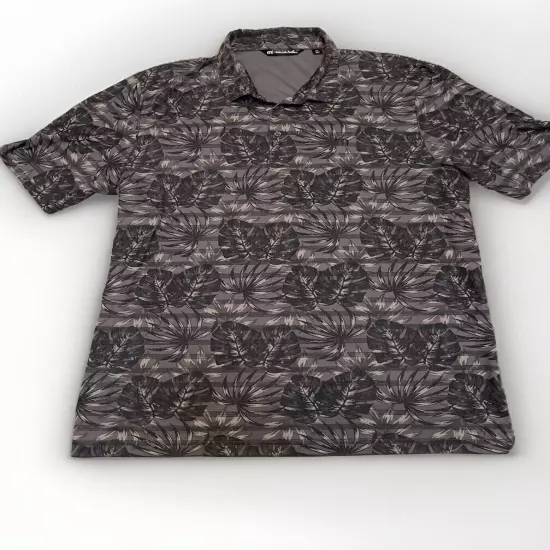 Travis Mathew Polo Shirt Mens 2xl Gray Black Floral Leaf Pima Cotton Golf Dad