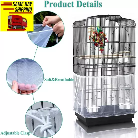 ASOCEA Bird Cage Seed Cather,Universal Adjustable Birdcage Cover Skirt Nylon Mes