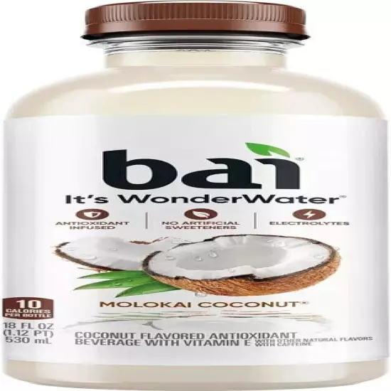 Bai Antioxidant Infused Water Beverage, Molokai Coconut with Vitamin C, 12 Pack.