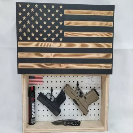 Black Burnt American Flag handgun concealment cabinet hidden pistol gun storage