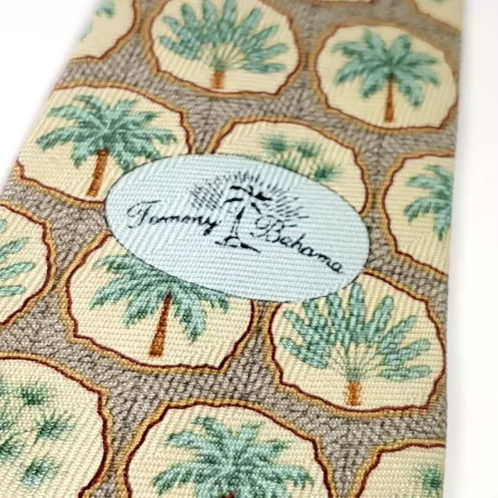 TOMMY BAHAMA Handmade 100% Silk Tie Men's Green Blue Beige Palm Tree Necktie NEW