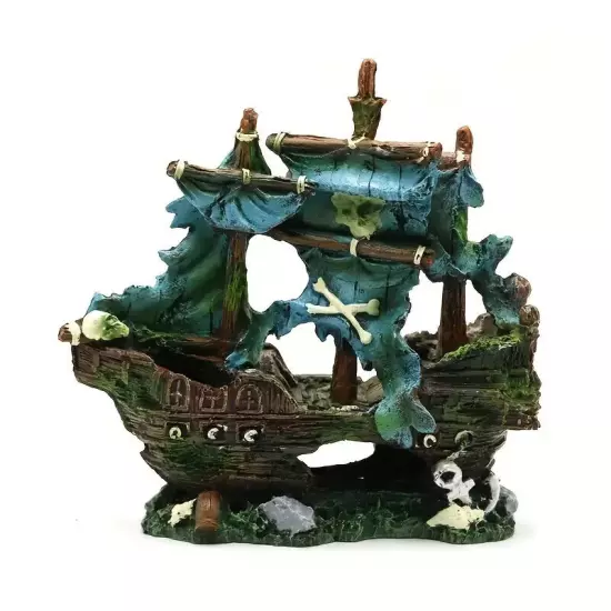 Aquarium Fish Tank Decoration Sunken Pirate Ship Boat Shipwreck Decor Large