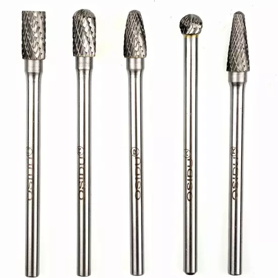 Carbide Burrs Set 5Pcs Extra Long Shank Carbide Rotery Burr File Double Cut 1/4 