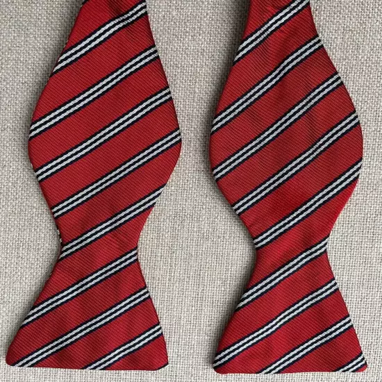 Vintage Silk Bow Tie Red, White Navy Stripe Self-Tie Adjustable 2”