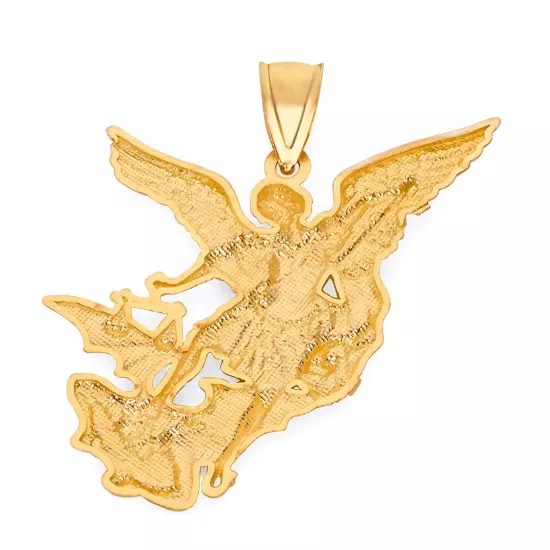 10k/14k Gold Saint Michael Pendant - Two-Tone Archangel Charm, Religious Jewelry