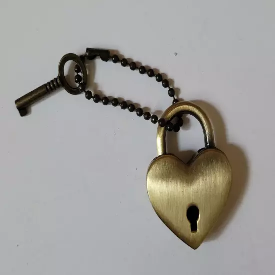 Mini Heart Shape Padlock With Key Travel Tiny Lock Antiqued Bronze