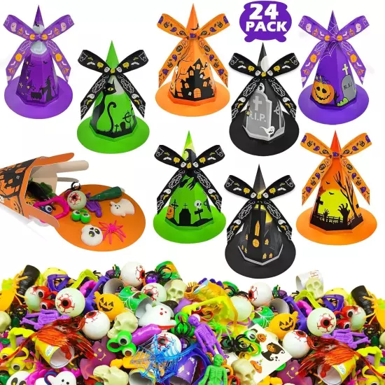 Halloween Party Favors for Kids, 24 Pack Witch Hat Shaped Treat Bags along... 