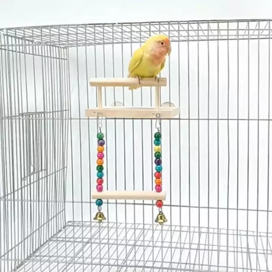 Bird Platform Wooden Parakeet Toys With Swing for Cage Bird Perches With Rattle