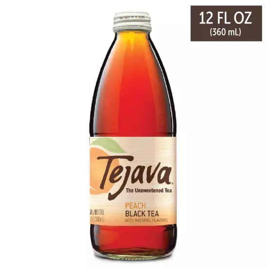 Peach Black Iced Tea, 24 Pack, 12Oz Glass Bottles, Unsweetened, Non-Gmo, Kosher,