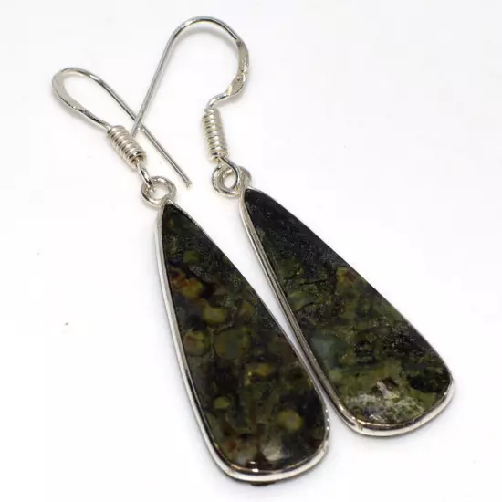 Dragon Blood Jasper 925 Silver Plated Gemstone Earrings 2" Chunky Jewelry GW