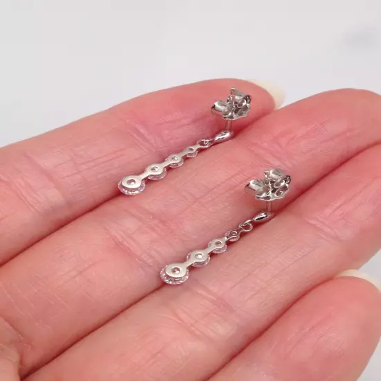 Dainty Graduated Cz Dangle Earrings 925 Sterling Silver Tiny 19mm x1.5/3.2mm