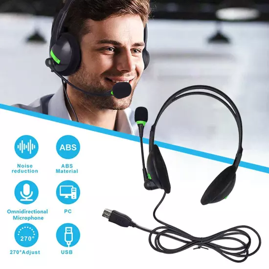 USB Headset with Microphone Computer Headphones for Laptop PC Call Center Work