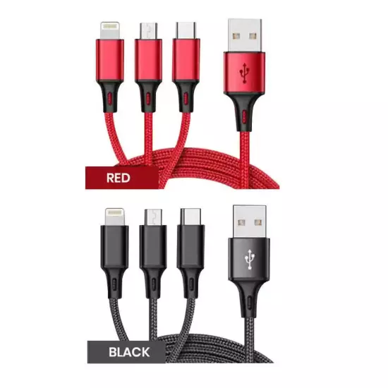 3 in 1 Fast USB Charging Cable Universal Multi Function Cell Phone Charger Cord