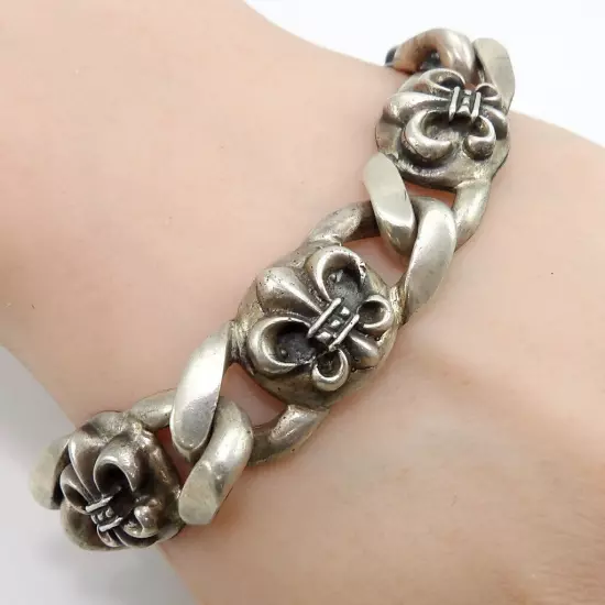 Men's HEAVY Chrome Hearts Sterling Silver Fleur de Lis Bracelet 8" LNI2