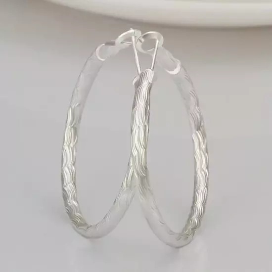 New Stunning Women Girls 925 Sterling Silver E Round Hoop Earrings 